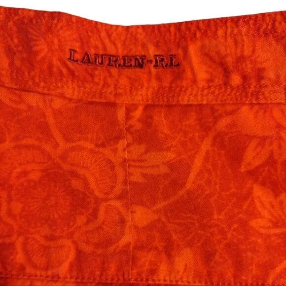 VTG Lauren Ralph Lauren Red Tropical High Rise Cotton Shorts Size 6 - Picture 6 of 11